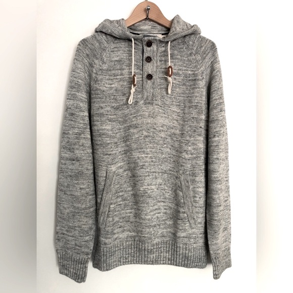 H&M L.O.G.G. Gray Knit Henley Sweater Pullover Hoodie Size M - Picture 1 of 11
